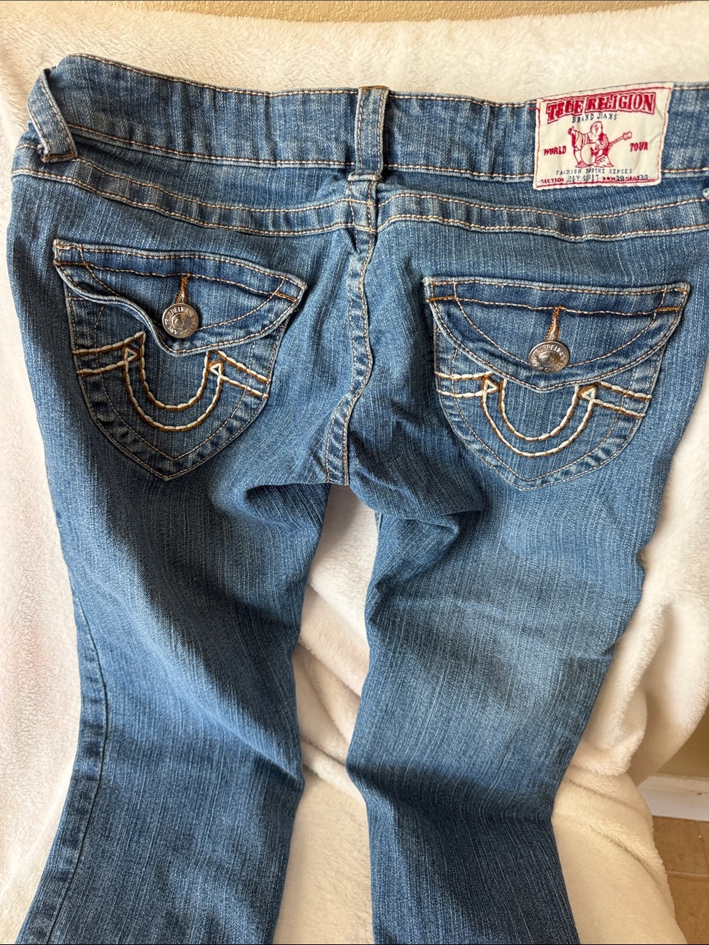 True Religion Light Blue Womens Bootcut Jeans with Signature Pockets
